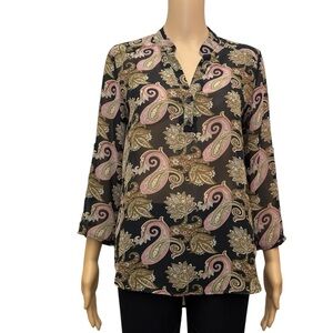 Teebell Women's long-sleeved paisley print sheer multicolor blouse size S